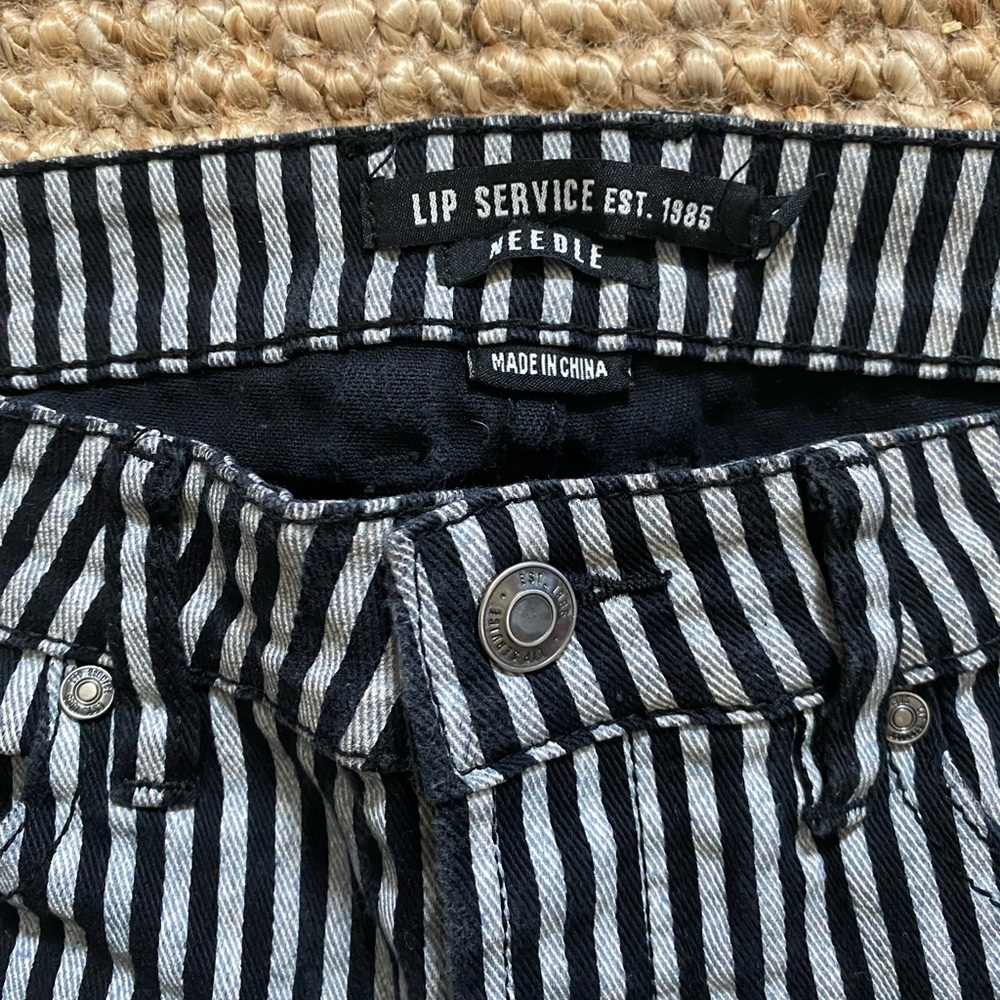 SOLD/ Lip Service Black and White Striped Straight Leg Jeans
